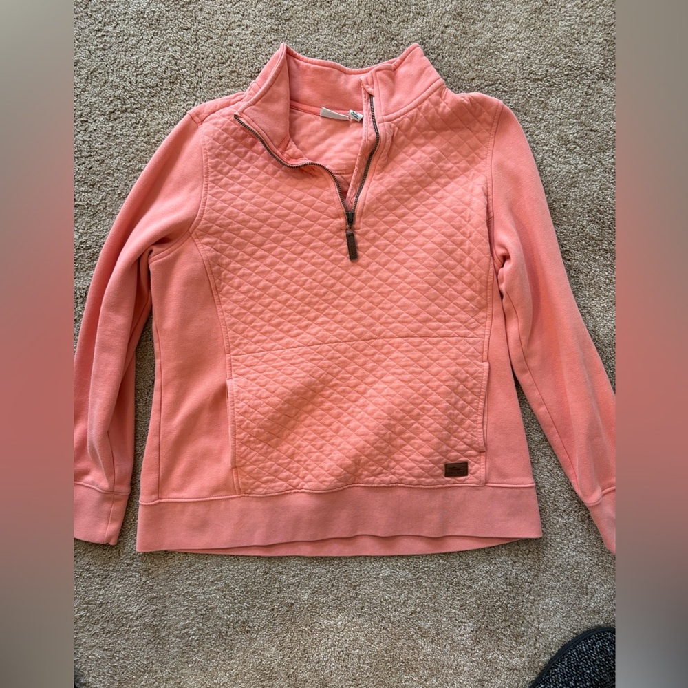 LL Bean Coral Quilted Half-Zip Pullover